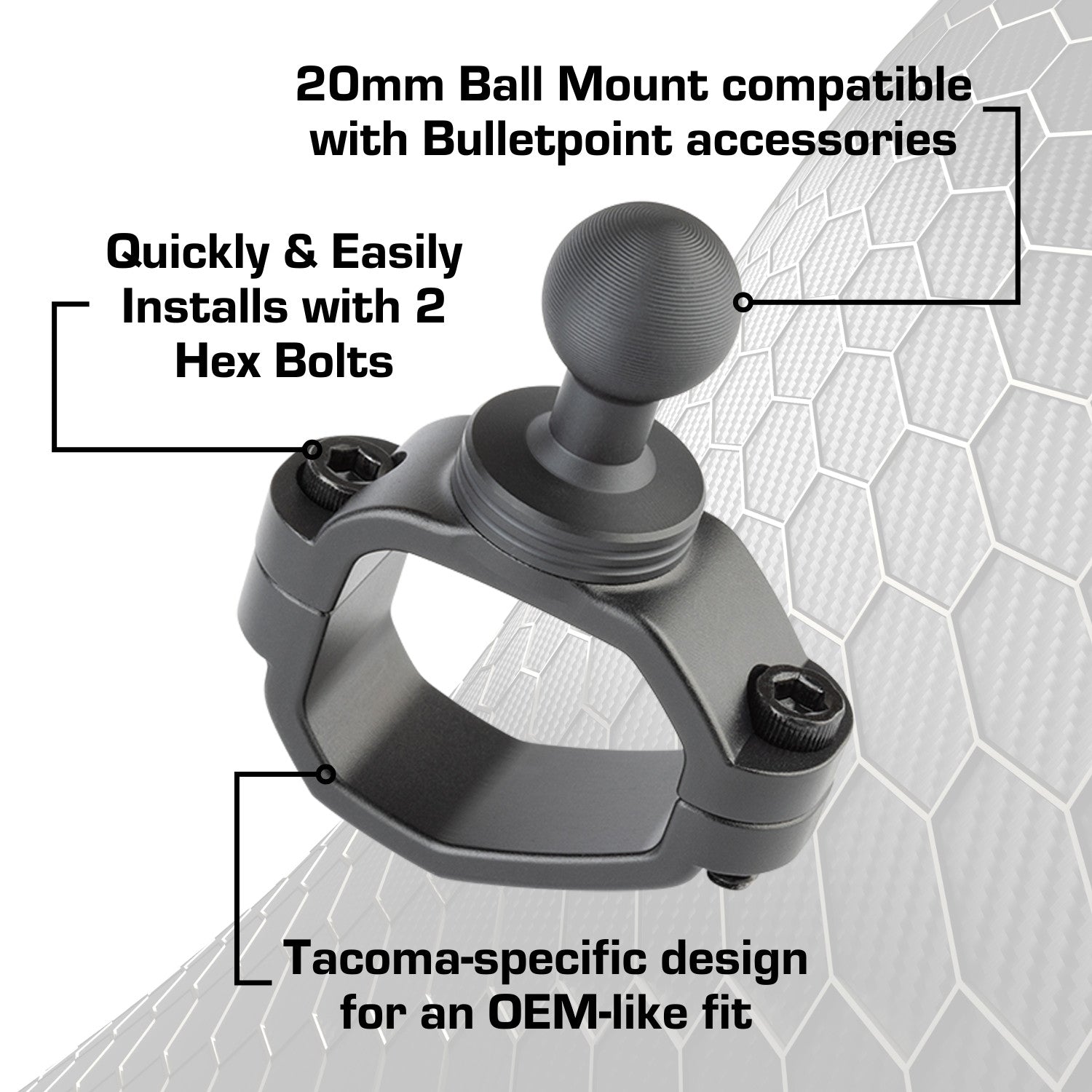 2024+ Toyota Tacoma & 2025+ 4Runner Passenger Side Grab Handle Mount with 20mm Ball
