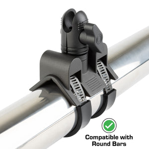 Adjustable Dual Hose Bar Clamp Mount with 20mm Connector End Nubby Edition - Fits Bars 1 to 3 inches Diameter