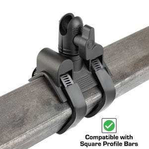 Adjustable Dual Hose Bar Clamp Mount with 20mm Connector End Nubby Edition - Fits Bars 1 to 3 inches Diameter