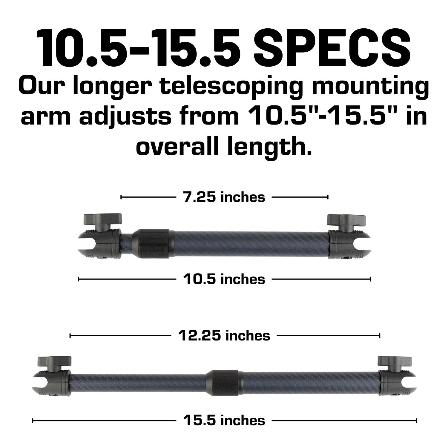 Telescoping Carbon Fiber + Kevlar Mounting Arms with 20mm Connector Ends
