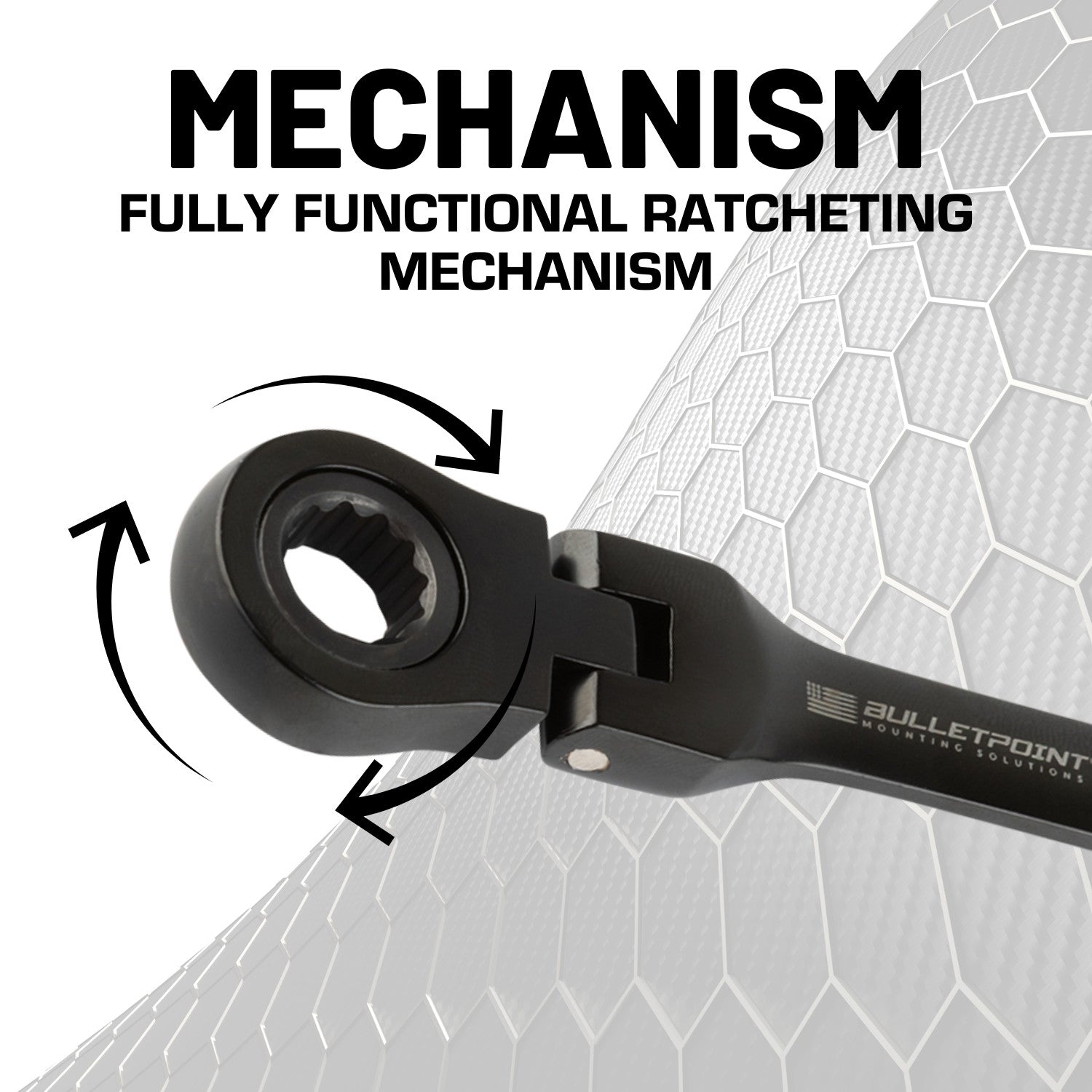 Bulletpoint 10mm Flex Head Ratcheting Socket Wrench Keychain with Carabiner