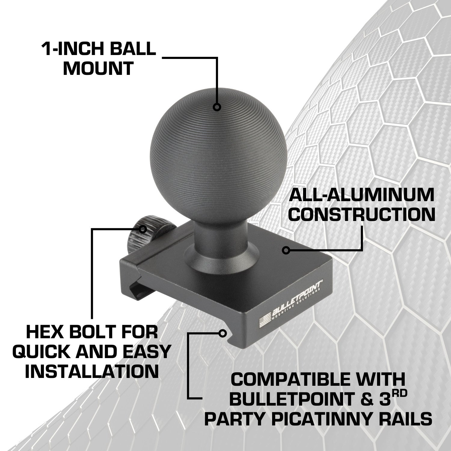 1 inch Mounting Ball compatible with Picatinny-Style Rails