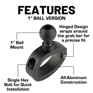 Passenger Grab Bar Mount compatible with 2018-2023 Jeep Wrangler JL & 2020-2023 Jeep Gladiator - B Size 1 inch Ball