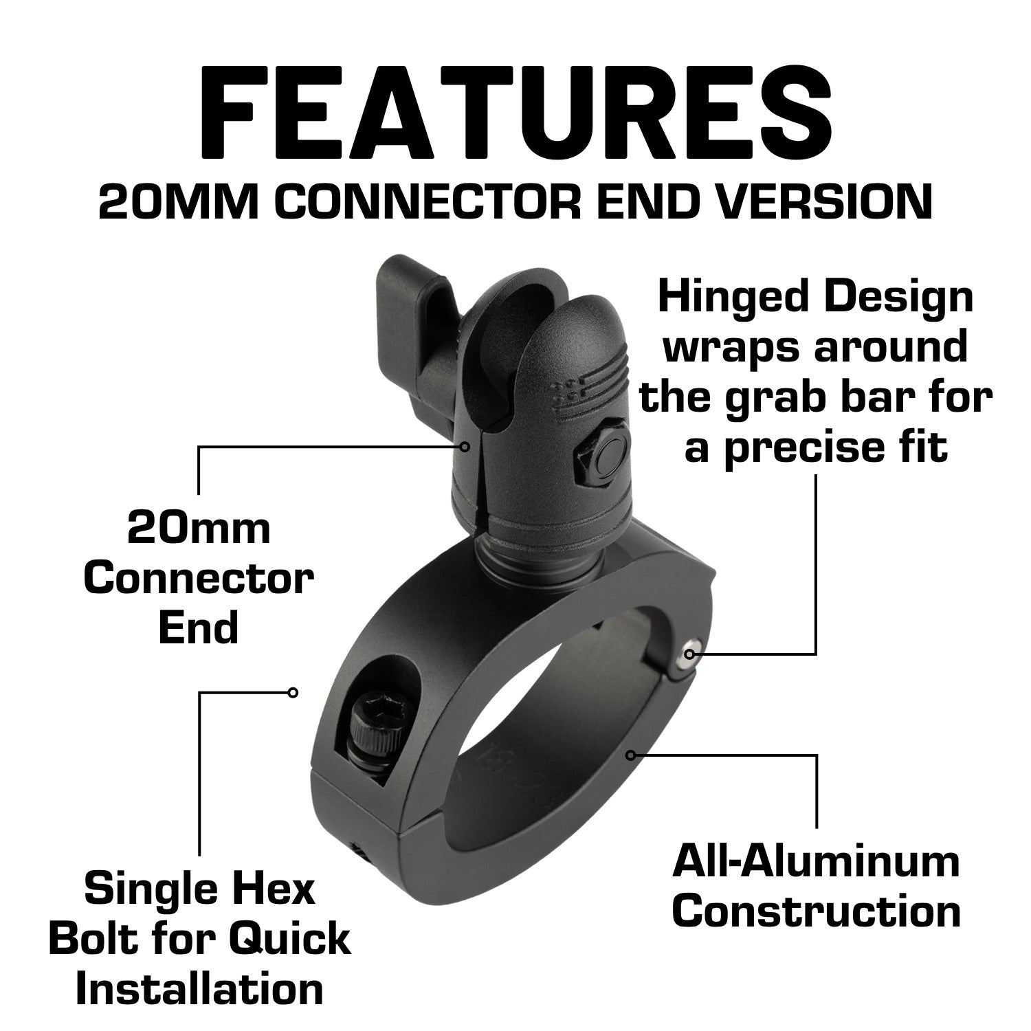 Passenger Grab Bar Mount compatible with 2018-2023 Jeep Wrangler JL & 2020-2023 Jeep Gladiator - 20mm