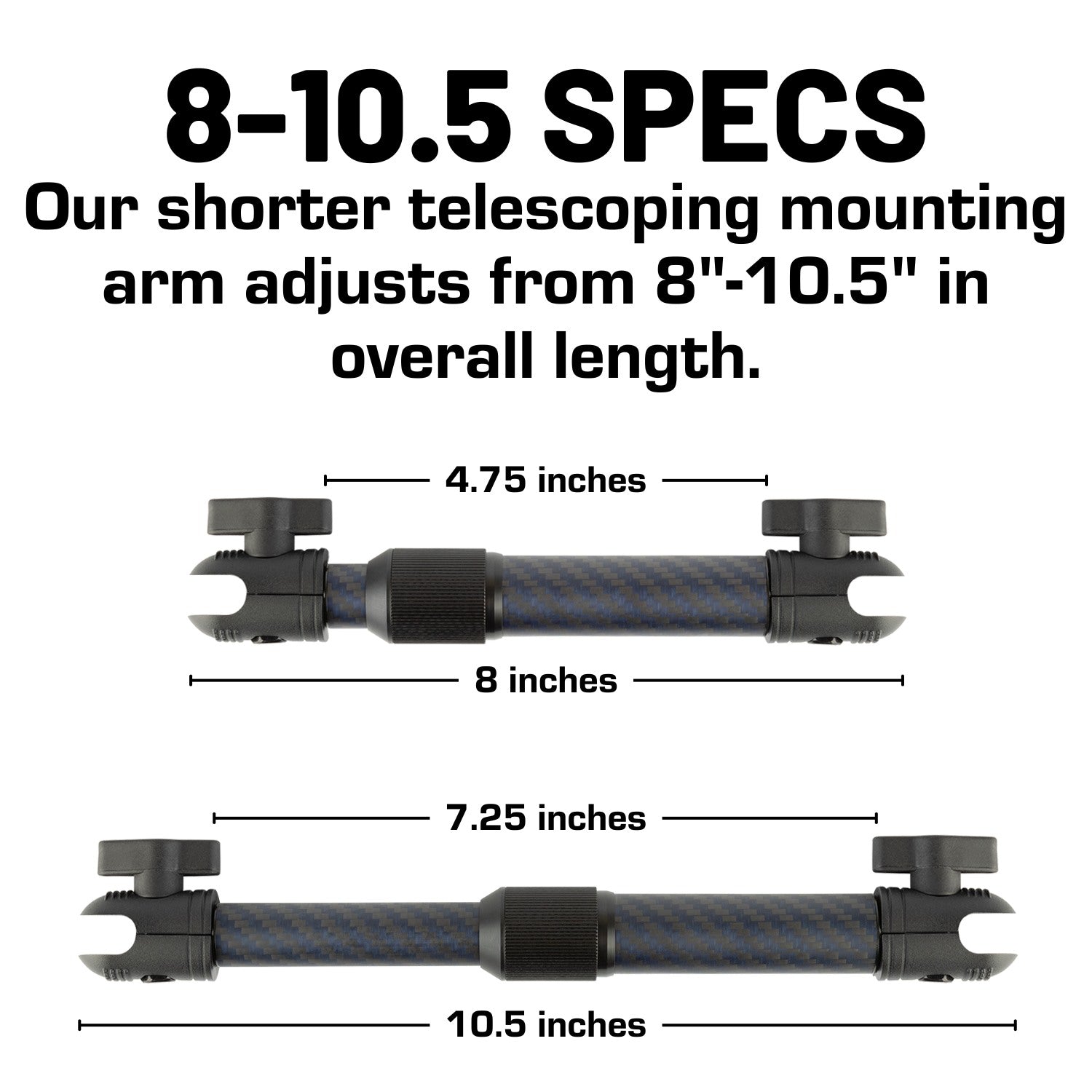 Telescoping Carbon Fiber + Kevlar Mounting Arms with 20mm Connector Ends