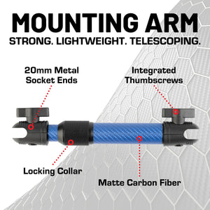 Telescoping Matte Color Carbon Fiber Mounting Arms with 20mm Connector Ends