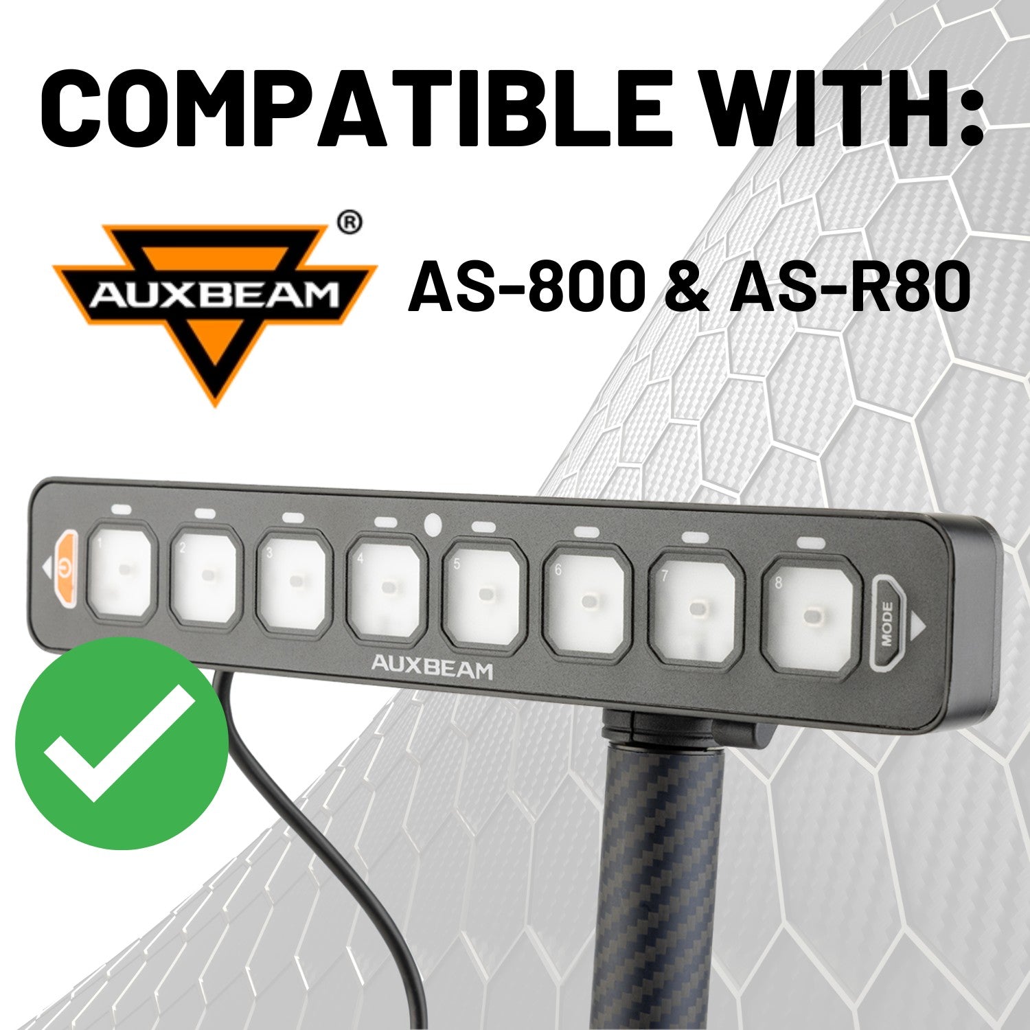 Auxbeam AS Series 8 Gang Switch Panel Mount with 20mm Connector Nubby Edition