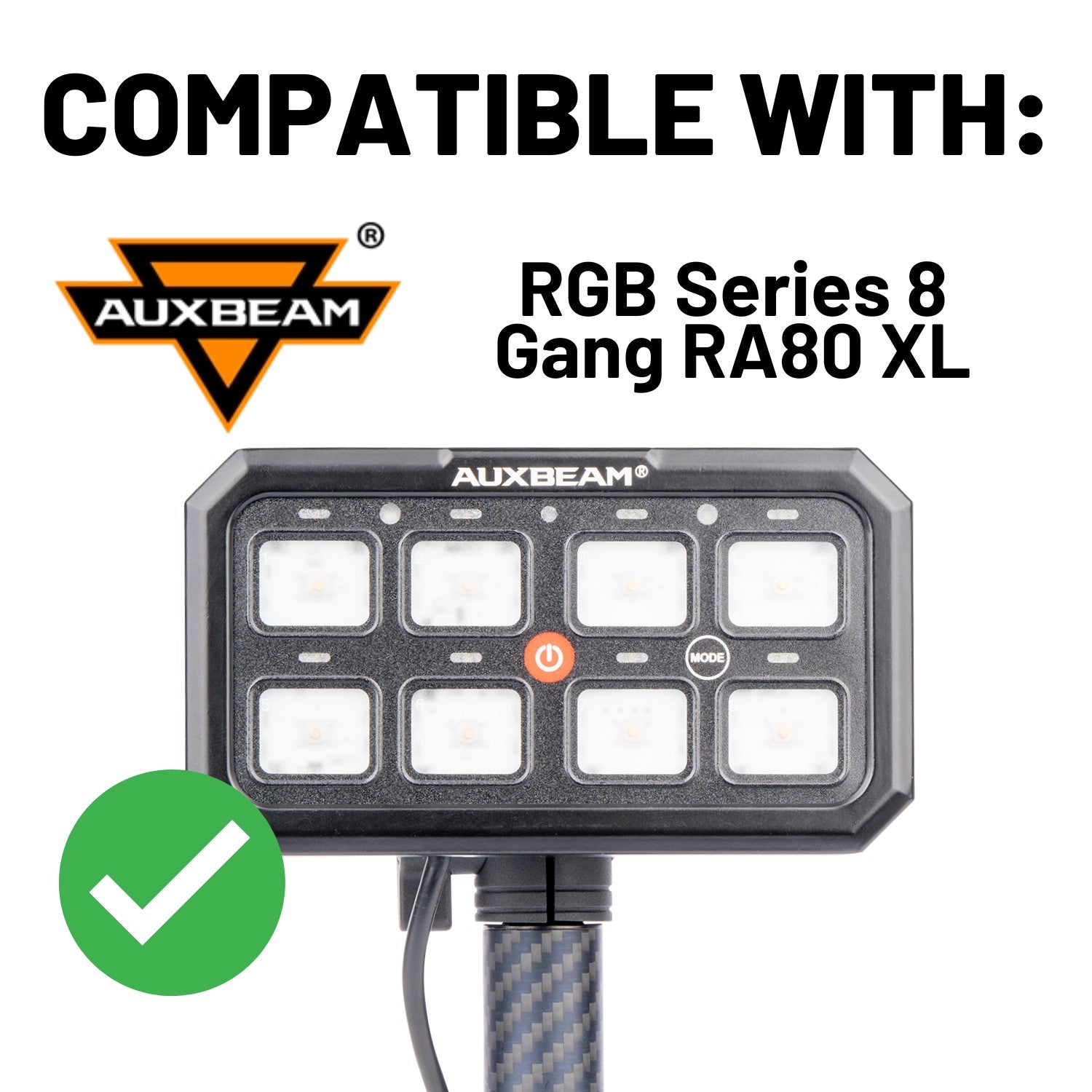Auxbeam RGB Series 8 Gang RA80 XL + KS-80 Switch Panel Mount with 20mm Ball