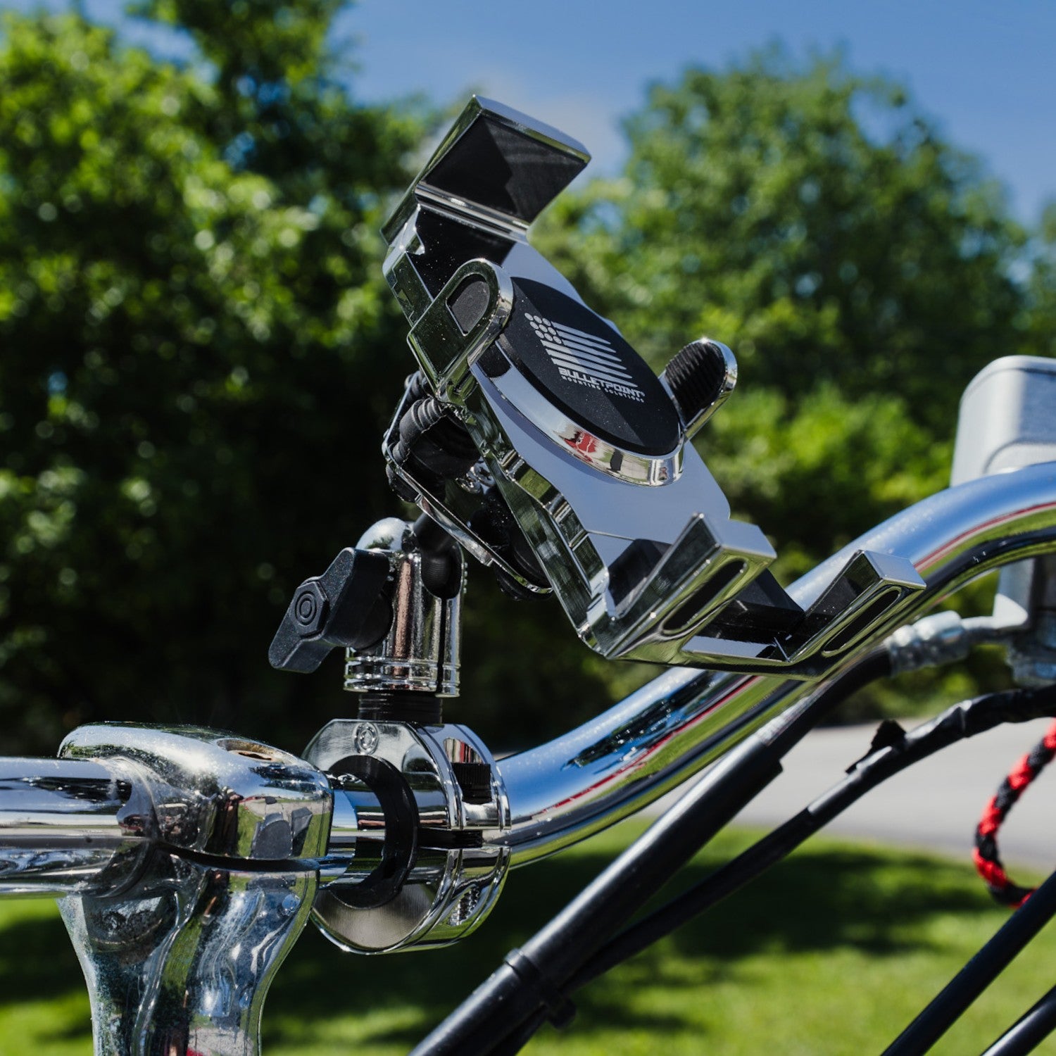 Motorcycle Handlebar Low-Profile Phone Mount - Chrome Finish