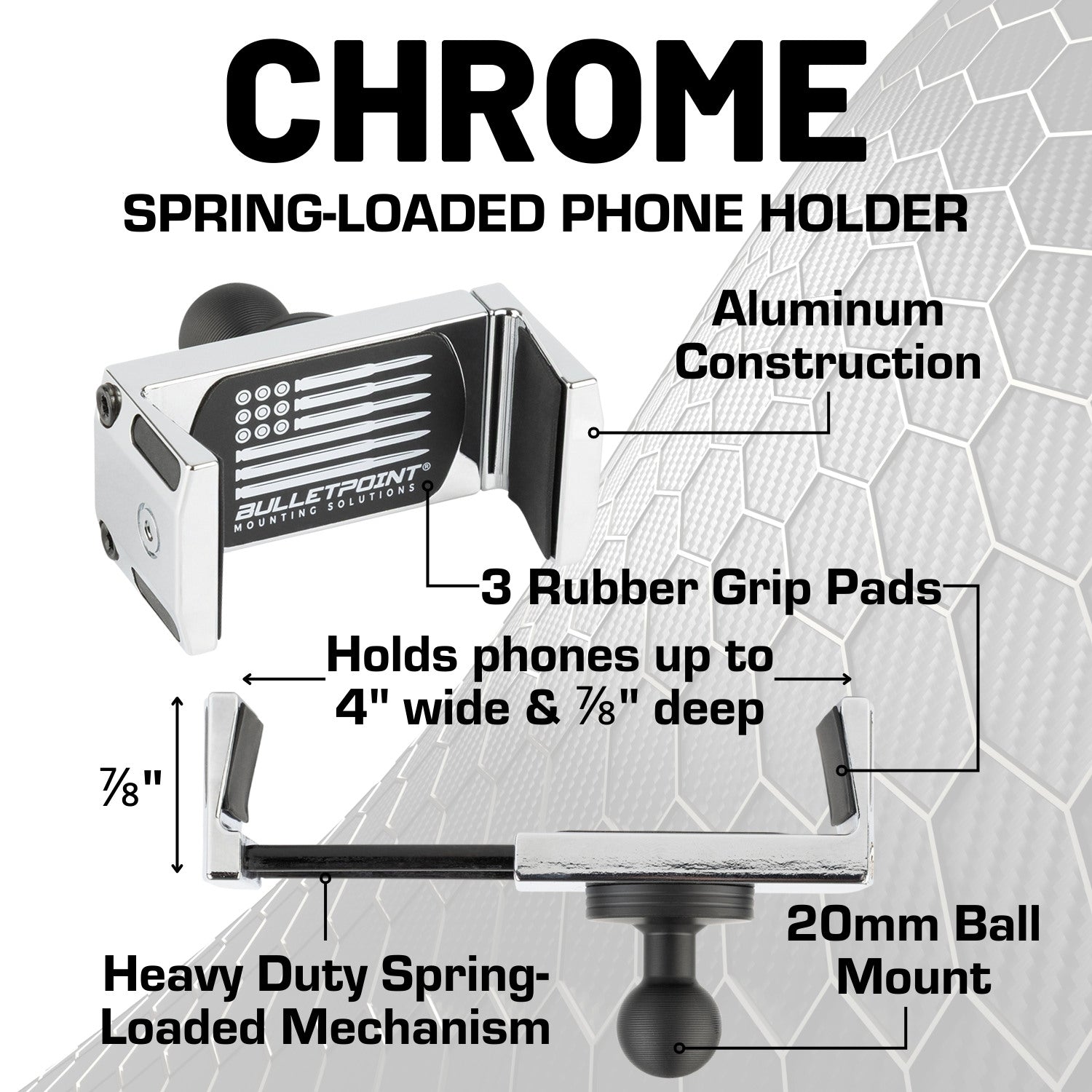 Chrome XL Universal Phone Mount Holder for Oversized Bulky Cases with 20mm Ball Mount