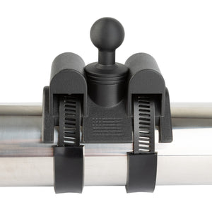 Adjustable Dual Hose Clamp Bar Mount with 20mm Ball - Fits Bars 1 to 3 inches Diameter