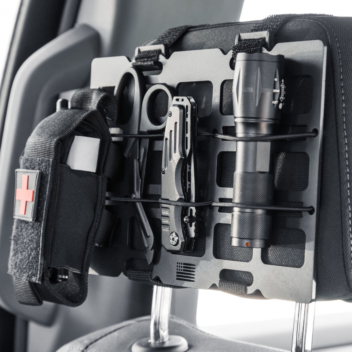 Aluminum Tactical MOLLE Panel Storage Organizer for Headrest - Universal Fitment