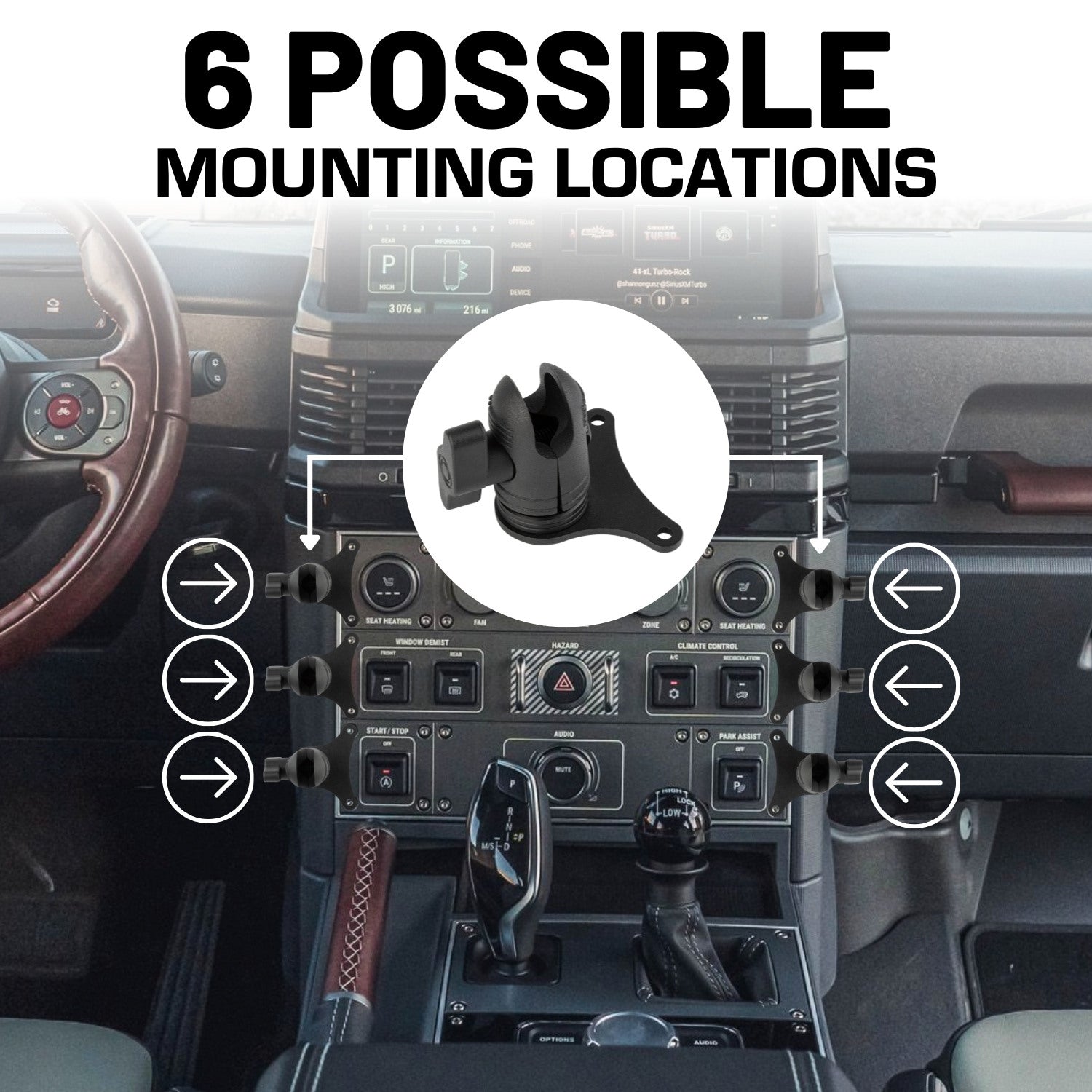 2024+ Ineos Grenadier Single Device Phone Holder Center Console Mount with 20mm Connector End - Nubby Edition