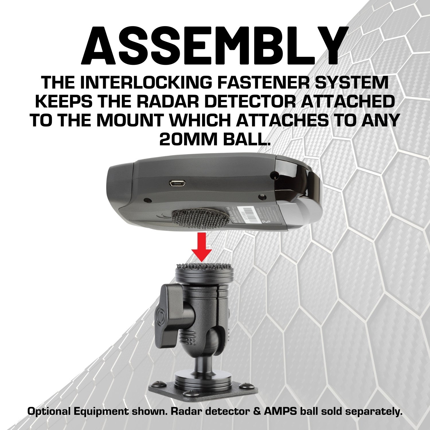Radar Detector Mount with 20mm Connector Nubby Edition + Interlocking Fastener System