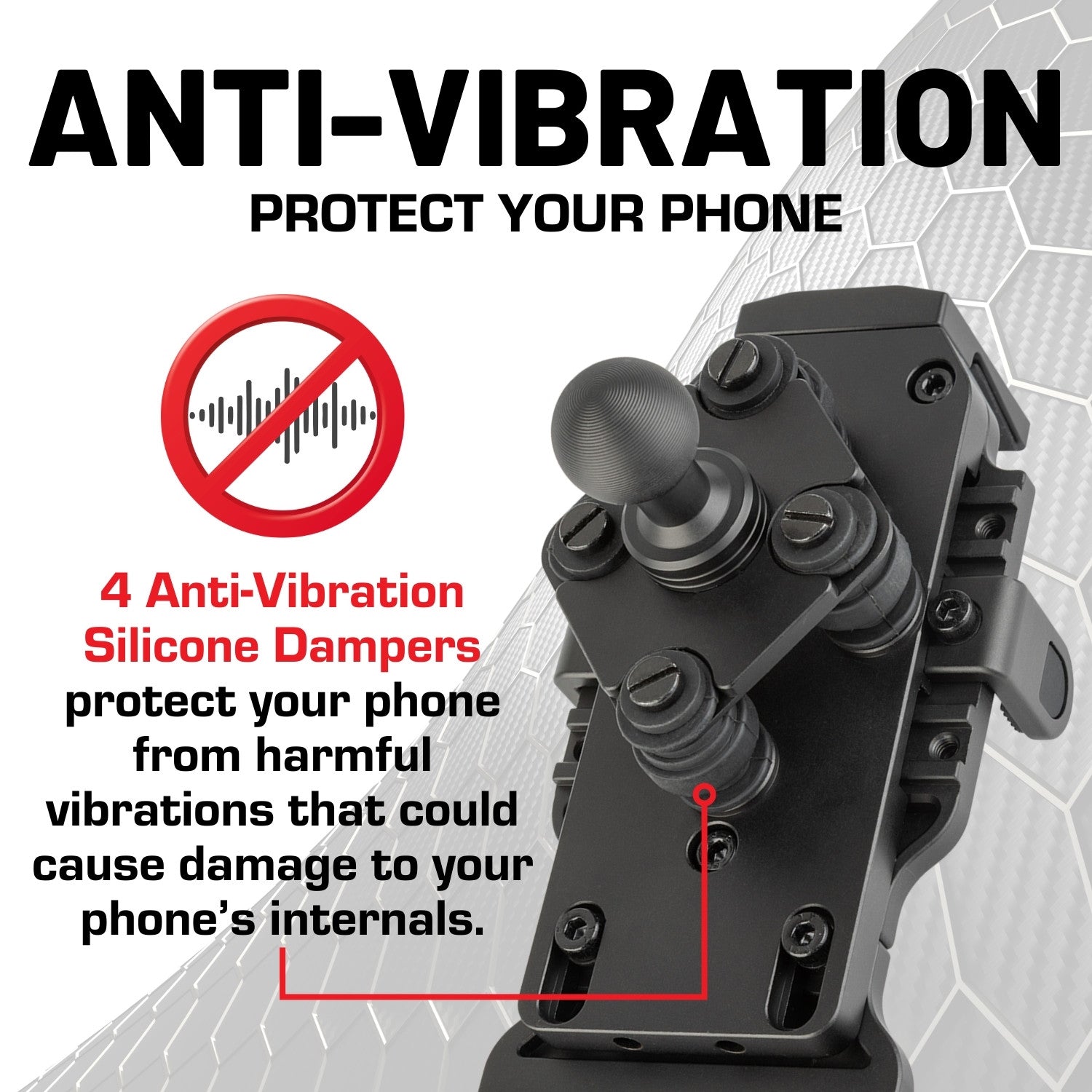 Anti-Vibration Universal Spring-Loaded Phone Holder with 20mm Ball