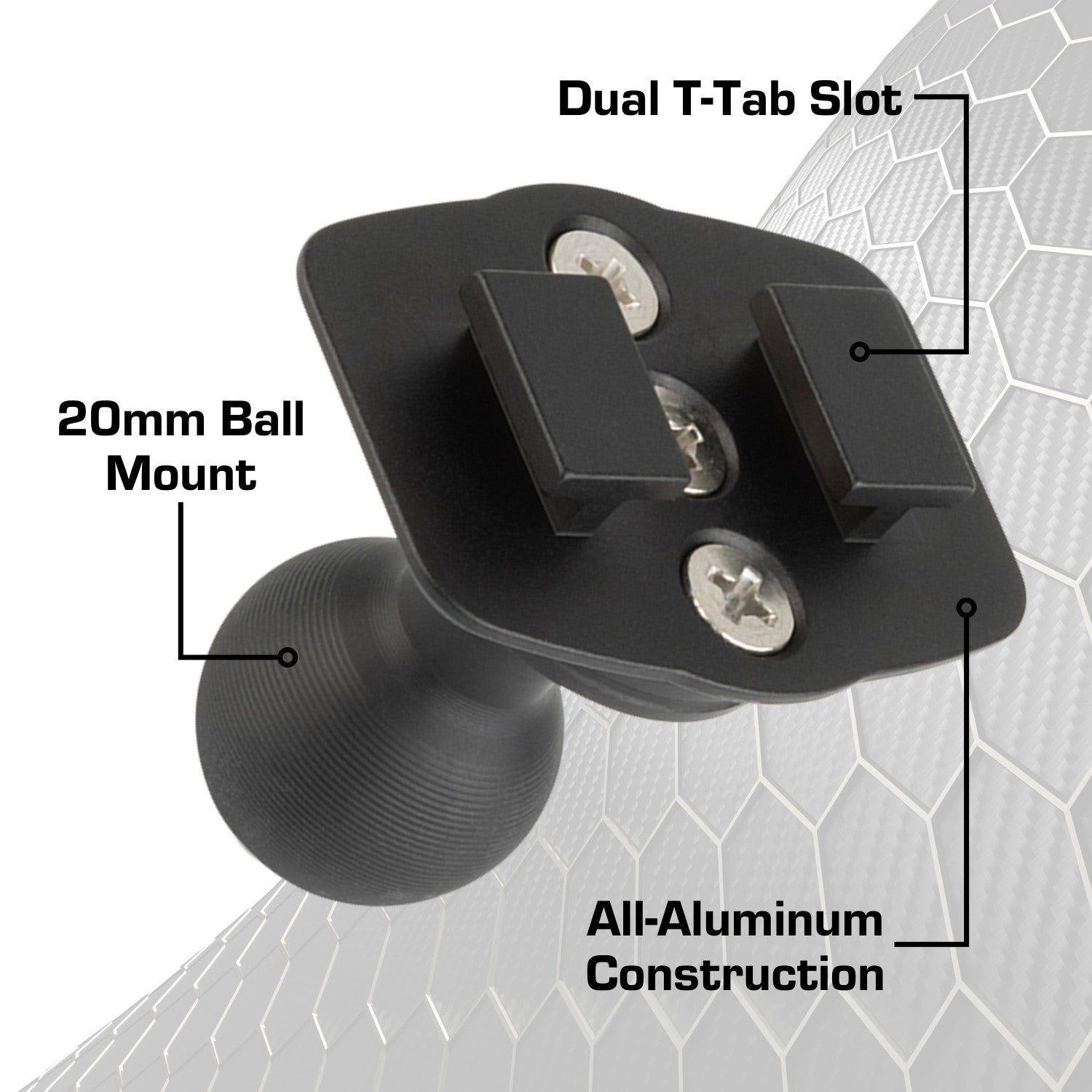 Aluminum Dual T-Tab Adapter with 20mm Ball Mount Compatible with Dual-Slotted Devices