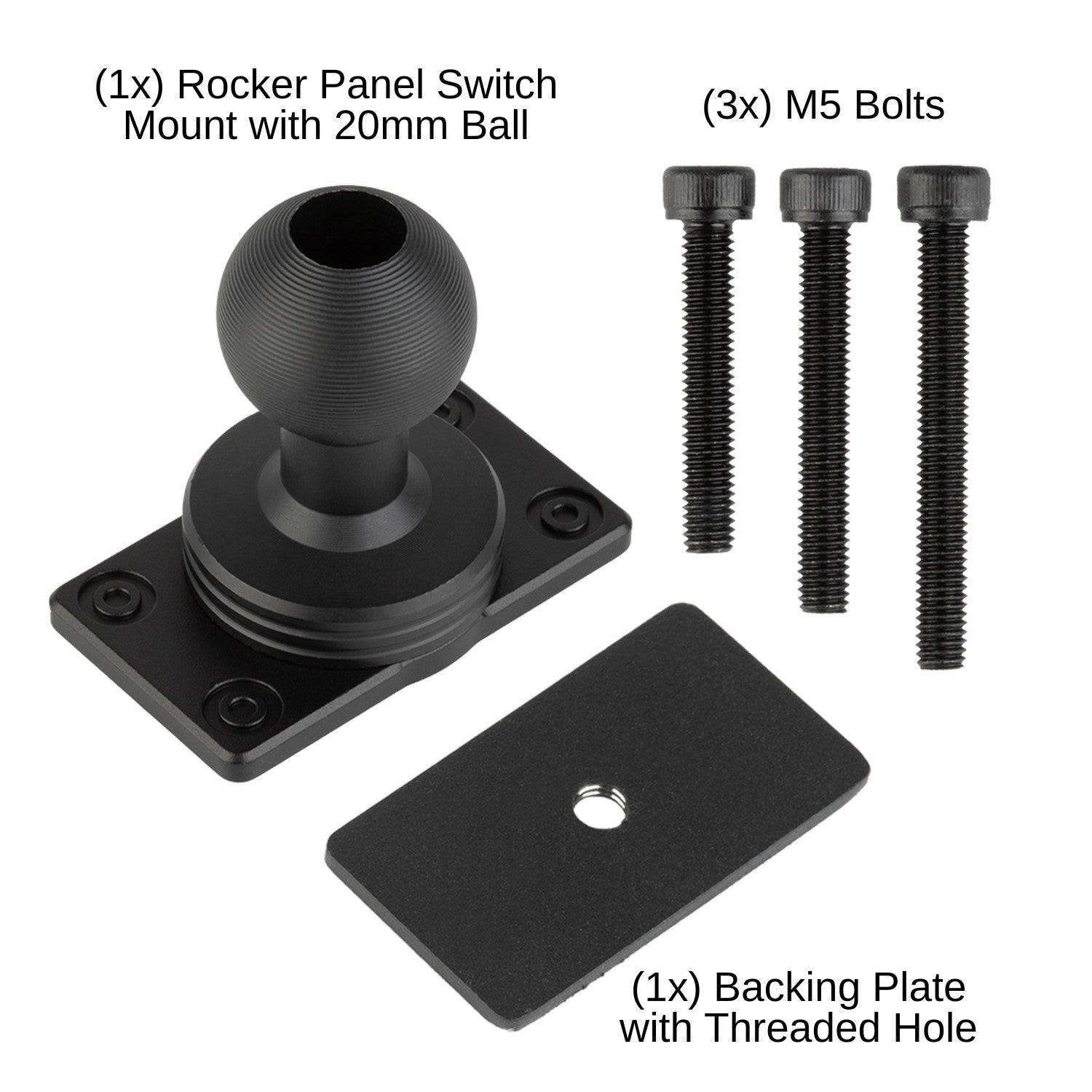 Aluminum Rocker Switch Panel Mount with Integrated 20mm Ball