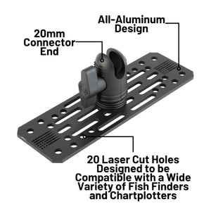 Universal Fish Finder Mount with 20mm Connector End Nubby Edition - Aluminum Marine Device Plate compatible with Garmin / Lowrance / Humminbird / Raymarine