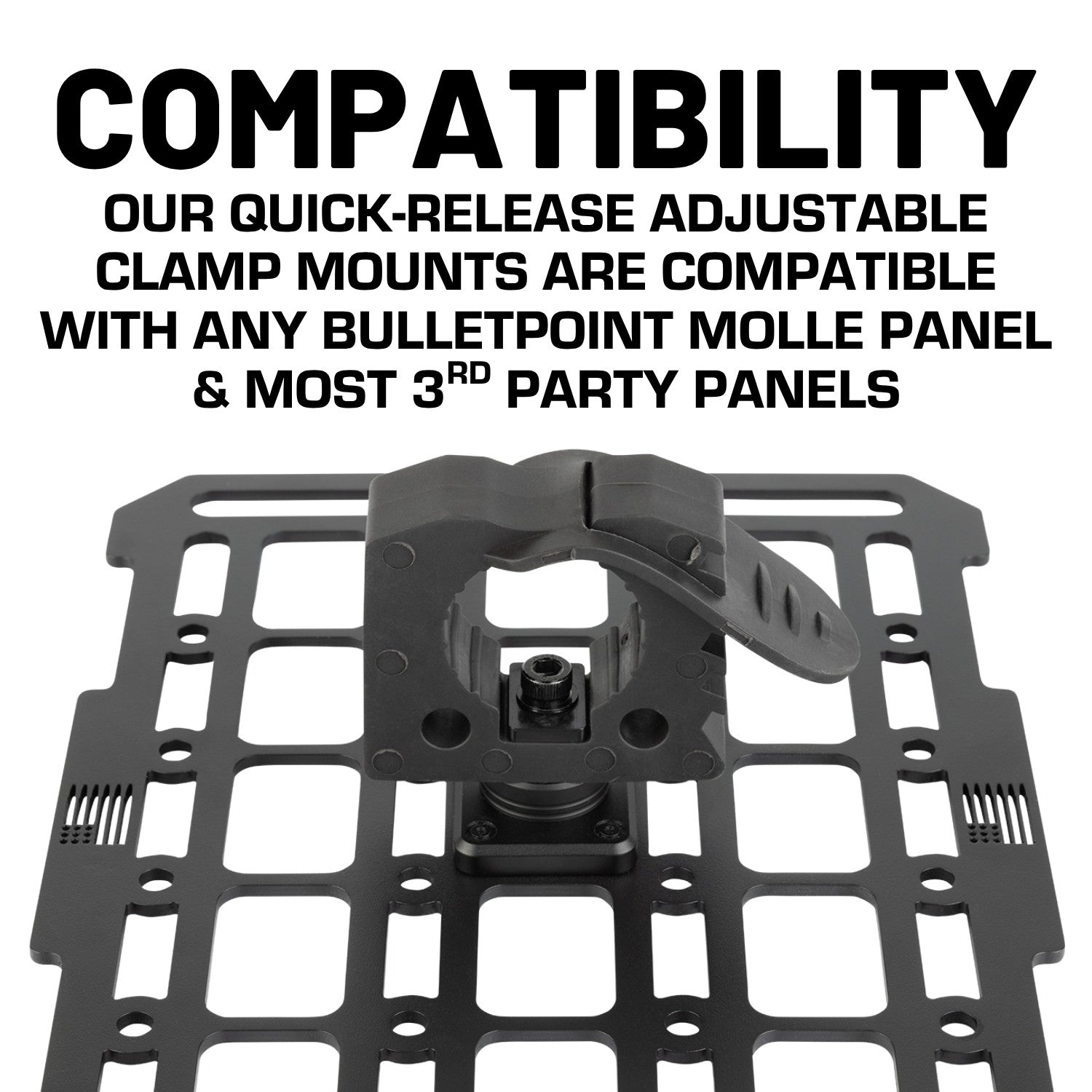 Quick Release Adjustable Clamp Mounts 1-1/4" to 1-5/8" Compatible with MOLLE Panels