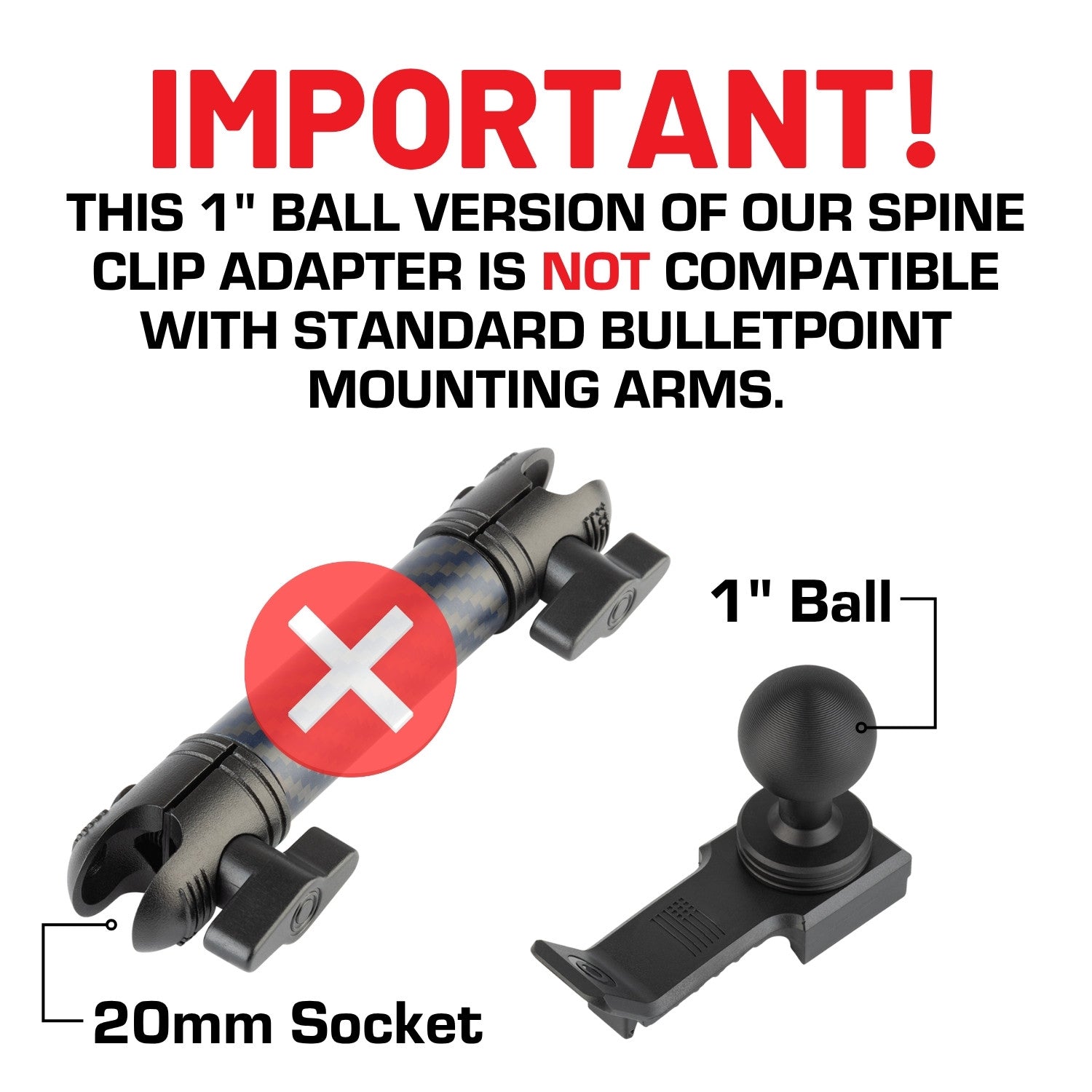 Spine Clip Adapter with B Size 1-inch Ball Mount Compatible with Garmin Handheld Devices