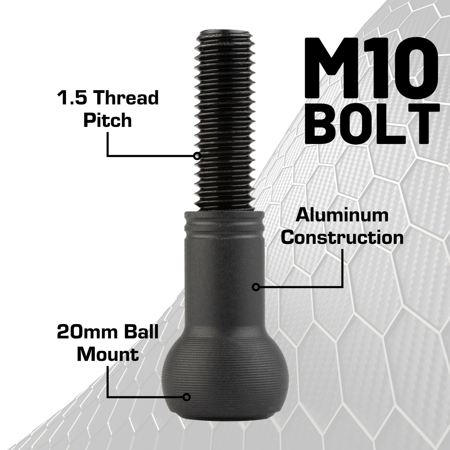 M10 Metric Threaded Bolt with Integrated 20mm Ball Mount