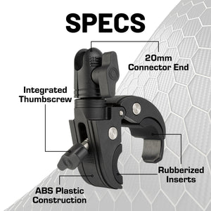 Quick-Adjust Bar Clamp Mount with 20mm Connector End Nubby Edition - Fits 0.5" to 2" Bars