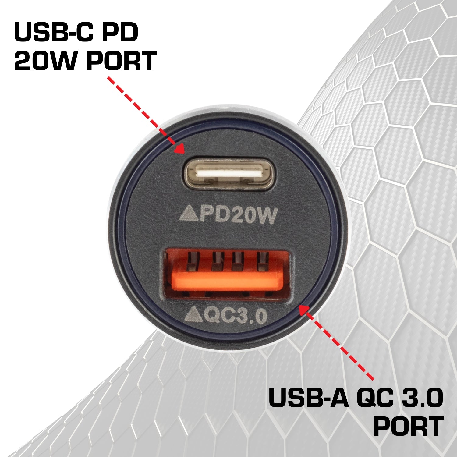 12V Cigarette Lighter Dual Socket USB-C + USB QC 3.0 Power Adapter