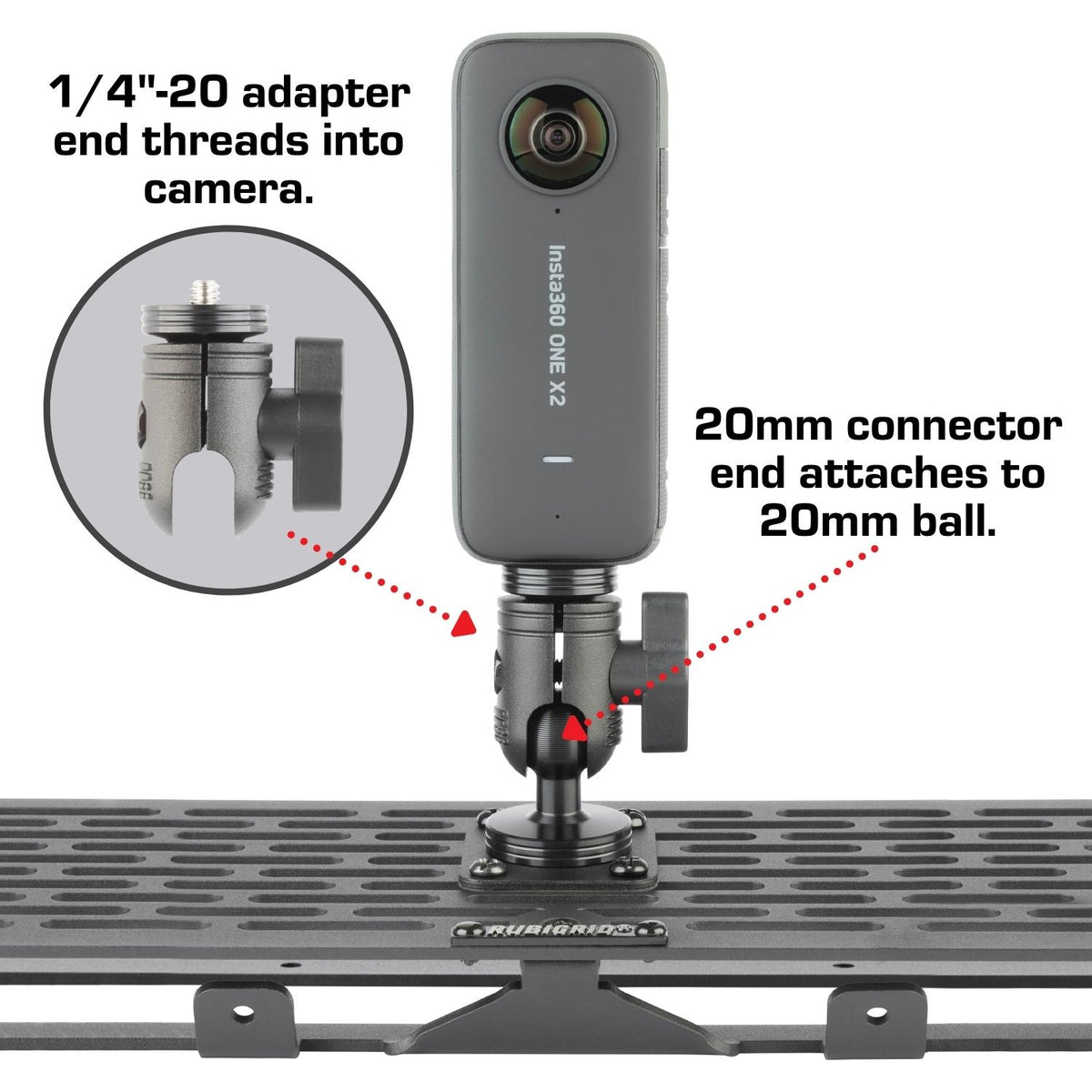 1/4&quot;-20 Aluminum Camera Adapter with 20mm Connector End Nubby Edition