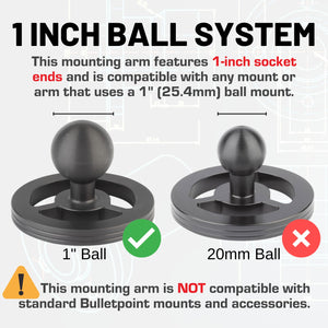 4 inch Aluminum Mounting Arm Dual 1 inch Socket Connector Ends Compatible with 1" Ball Mounts