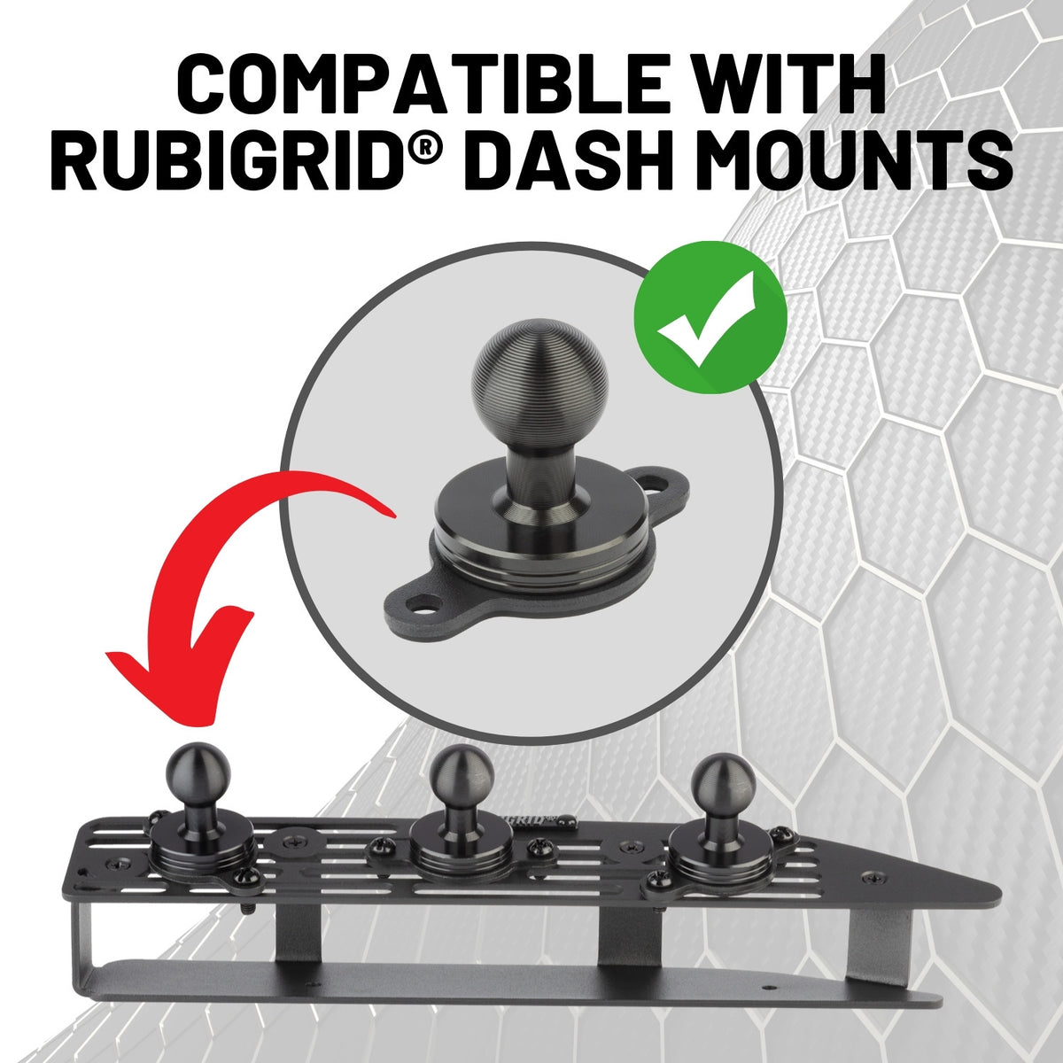 2-Hole AMPS Ball + 4cm Mounting Arm + Device Holder Kit for RubiGrid® Dash Mounts