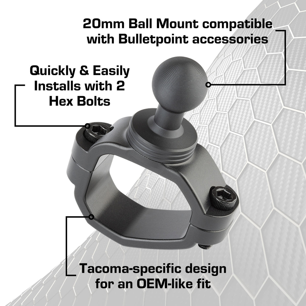2024+ Toyota Tacoma & 2025+ 4Runner Passenger Side Grab Handle Mount with 20mm Ball