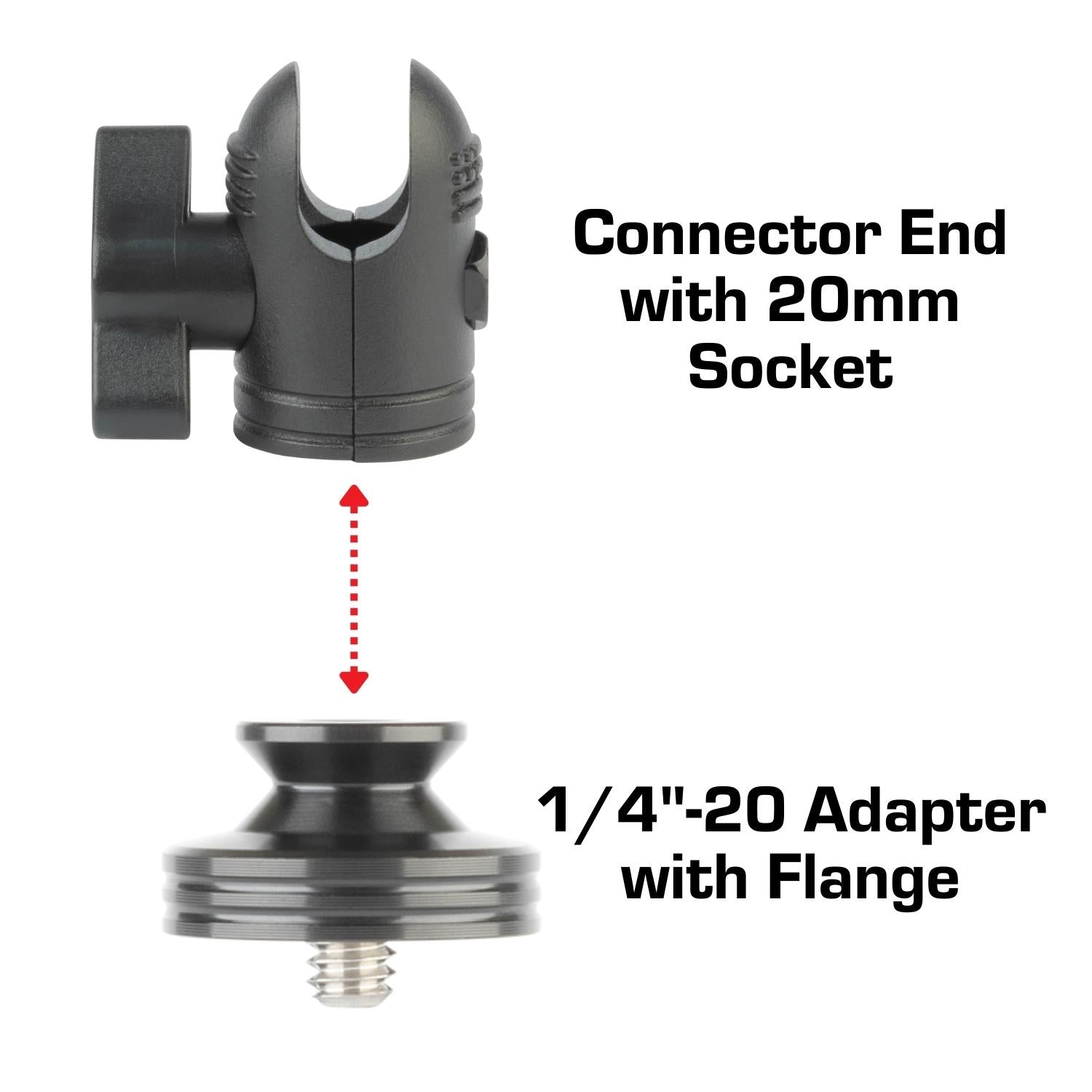 1/4"-20 Aluminum Camera Adapter with 20mm Connector End Stubby Edition