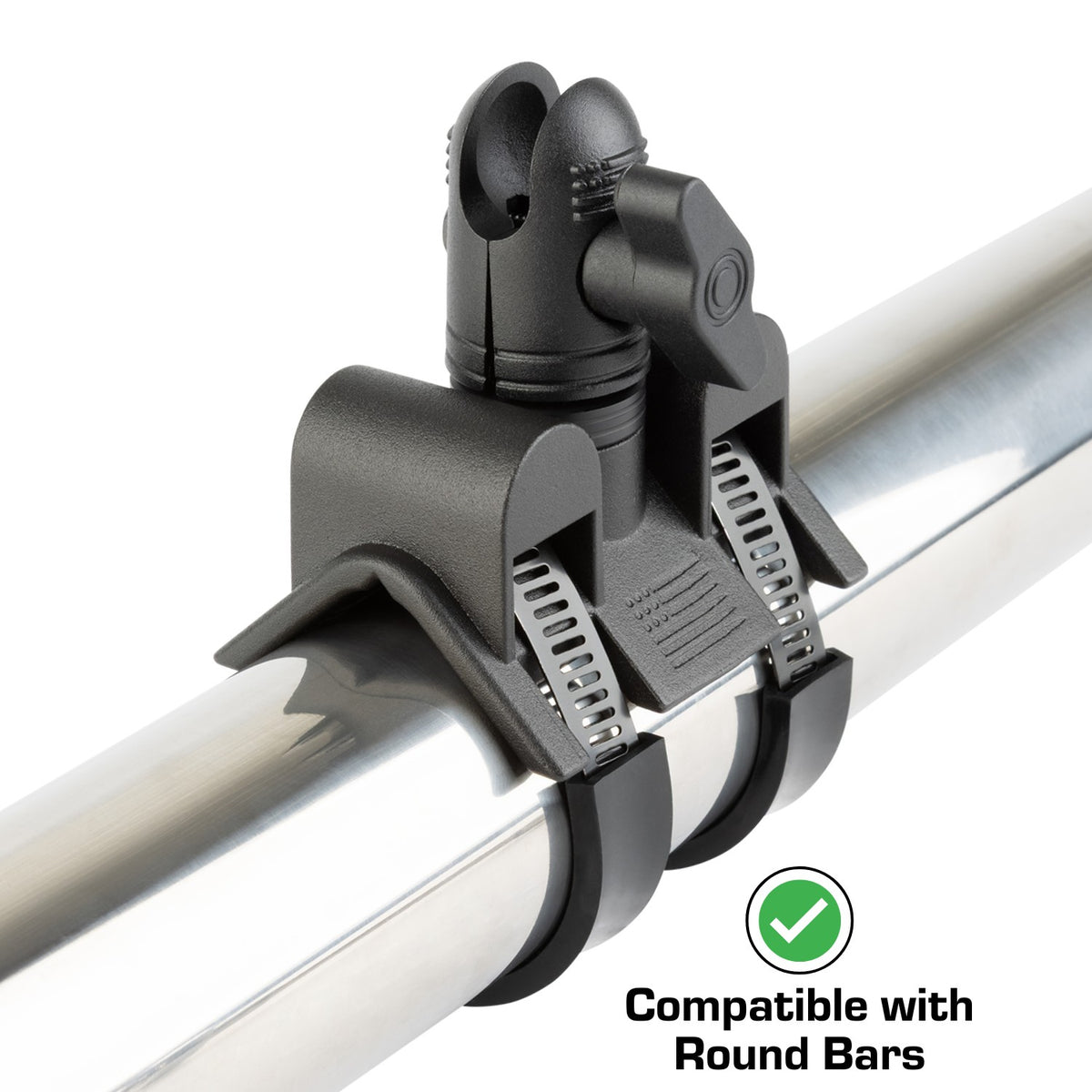 Adjustable Dual Hose Bar Clamp Mount with 20mm Connector End Nubby Edition - Fits Bars 1 to 3 inches Diameter