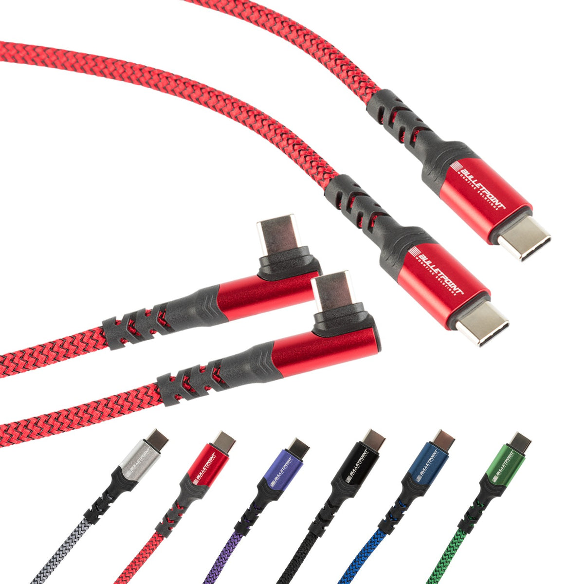 Nylon Braided USB-C Charging Cable with Right-Angle Port 3.3 Feet / 1 Meter - Multiple Colors
