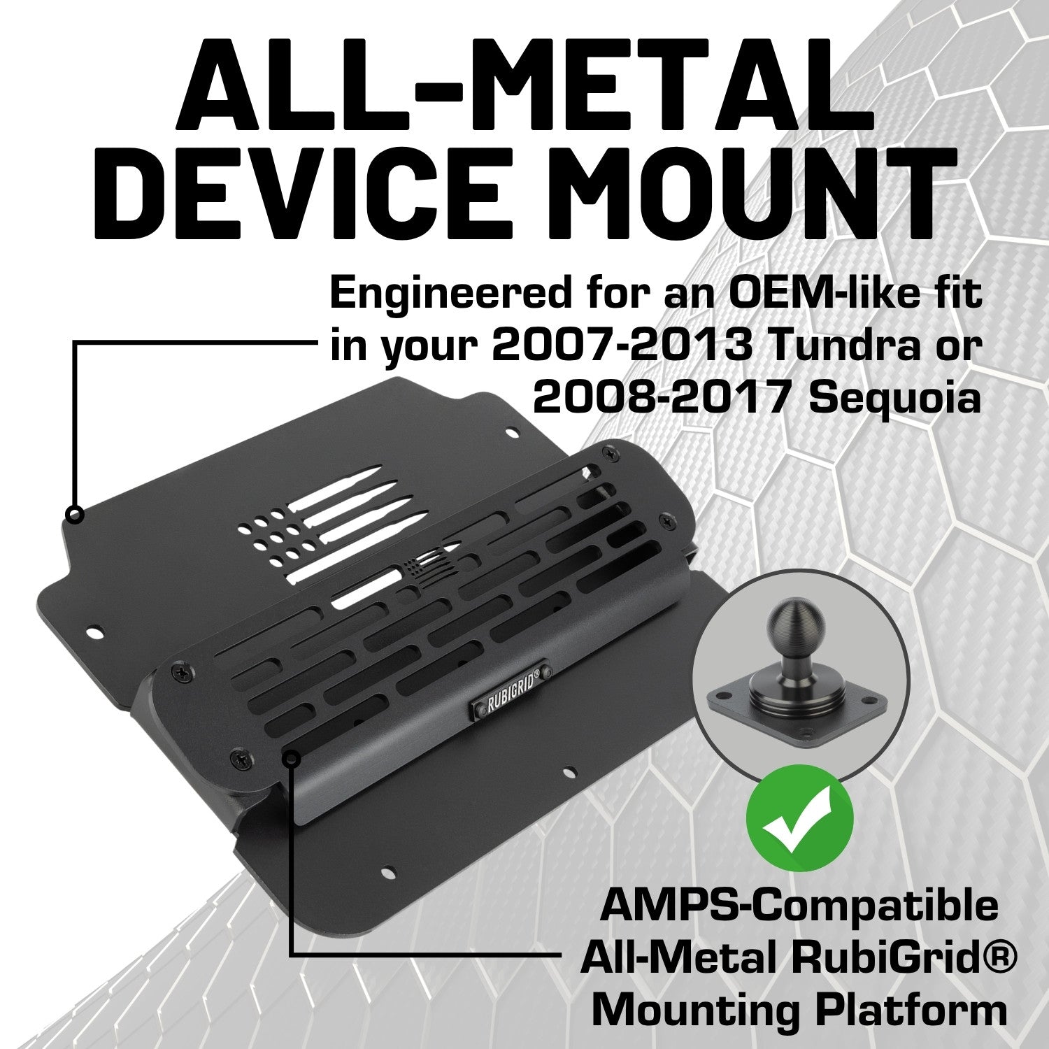 RubiGrid® 2007-2013 Toyota Tundra & 2008-2017 Sequoia Dash Mount Phone + Device Holder