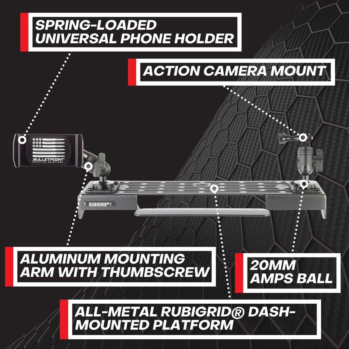 RubiGrid® 2010-2024 Toyota 4Runner Dash Mount Phone + Device Holder (5th Gen 4Runner)