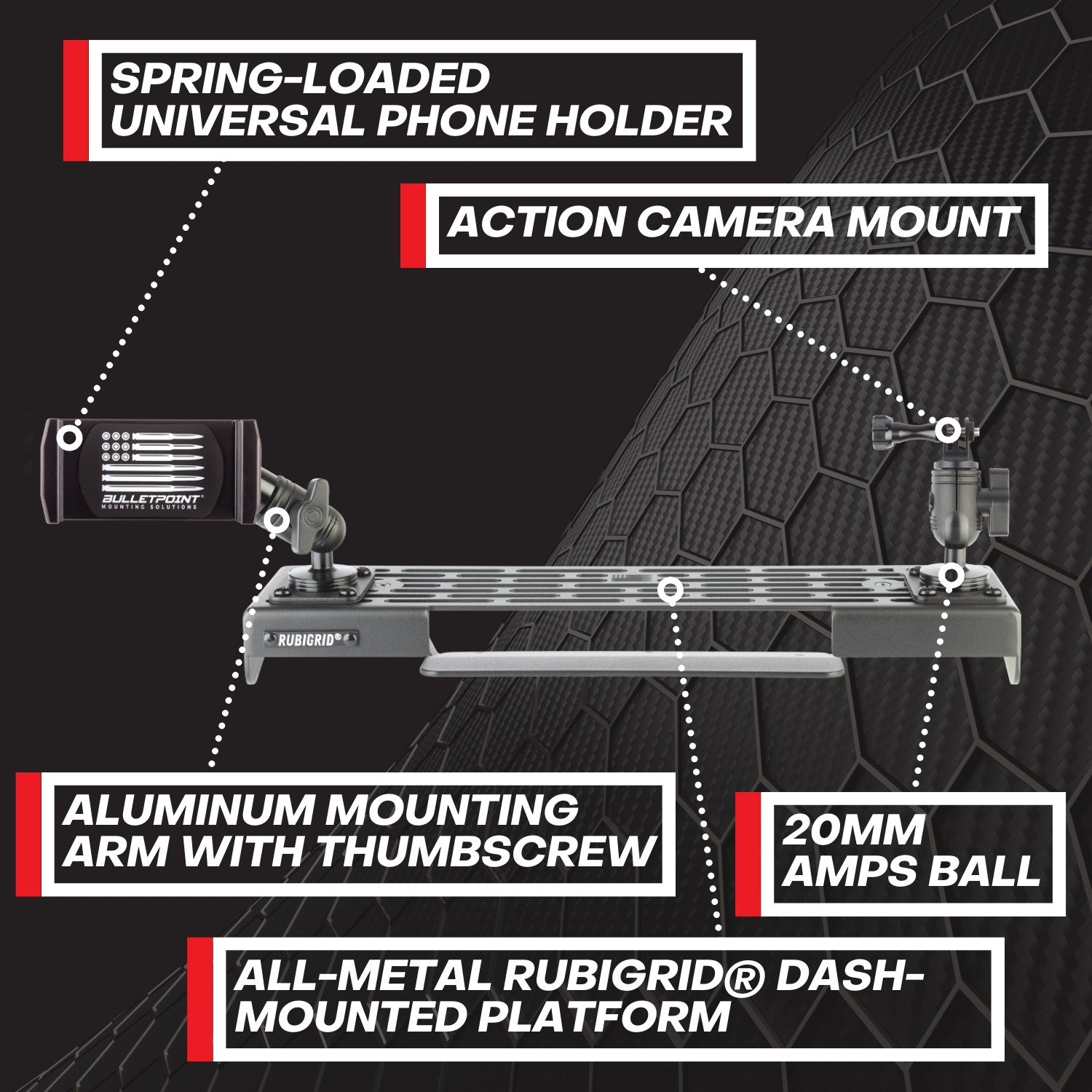 RubiGrid® 2010-2024 Toyota 4Runner Dash Mount Phone + Device Holder (5th Gen 4Runner)