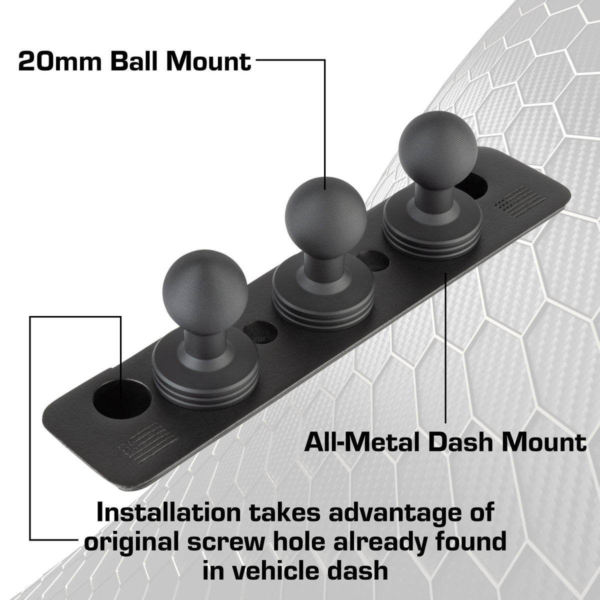 2013-2018 RAM Truck &amp; 2019+ RAM 1500 Classic 20mm 3-Ball Metal Dash Mount