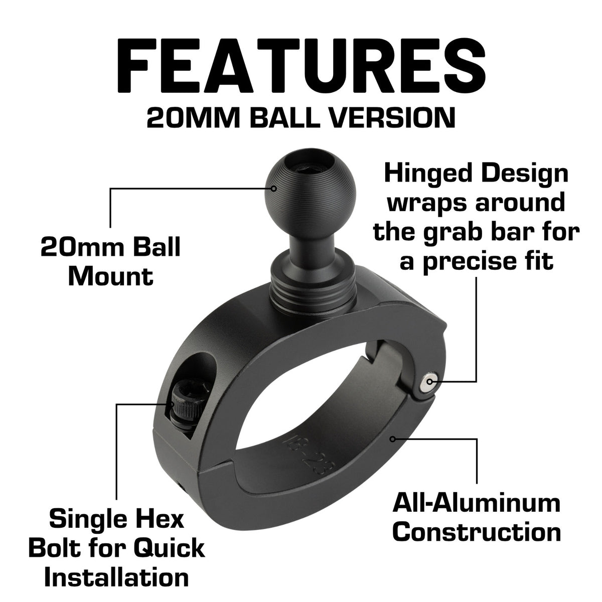 Passenger Grab Bar Mount compatible with 2018-2023 Jeep Wrangler JL &amp; 2020-2023 Jeep Gladiator - 20mm