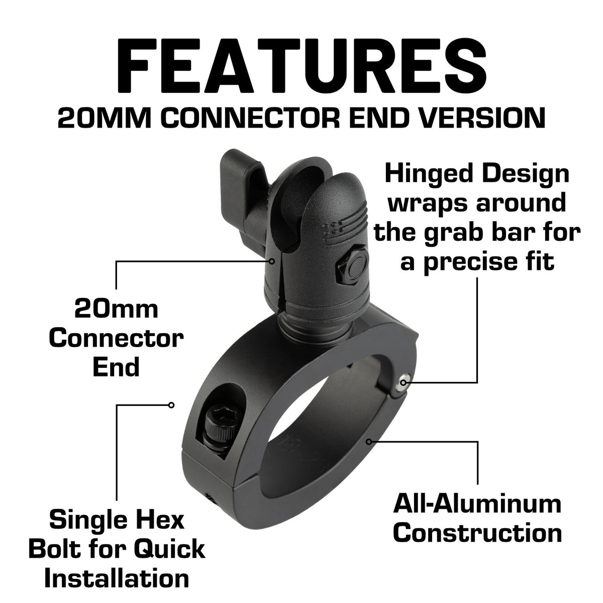 Passenger Grab Bar Mount compatible with 2018-2023 Jeep Wrangler JL &amp; 2020-2023 Jeep Gladiator - 20mm