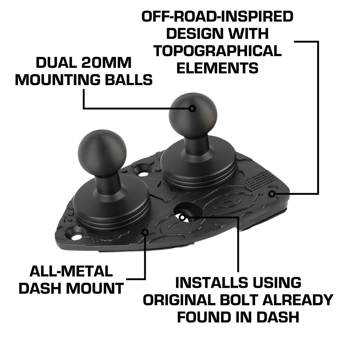 2021-2023 Jeep Wrangler 4xe Dual Ball Dash Mount Phone Holder Driver Side