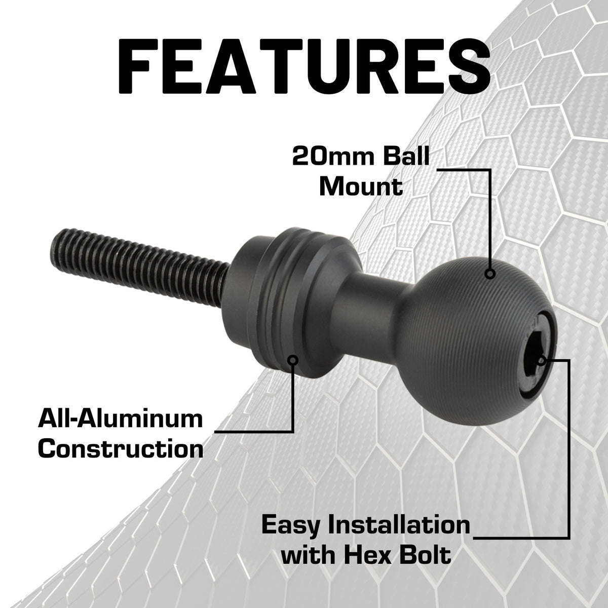 Center Console Accessory Ready Grab Bar Threaded 20mm Ball Mount compatible with 2021+ Ford Bronco