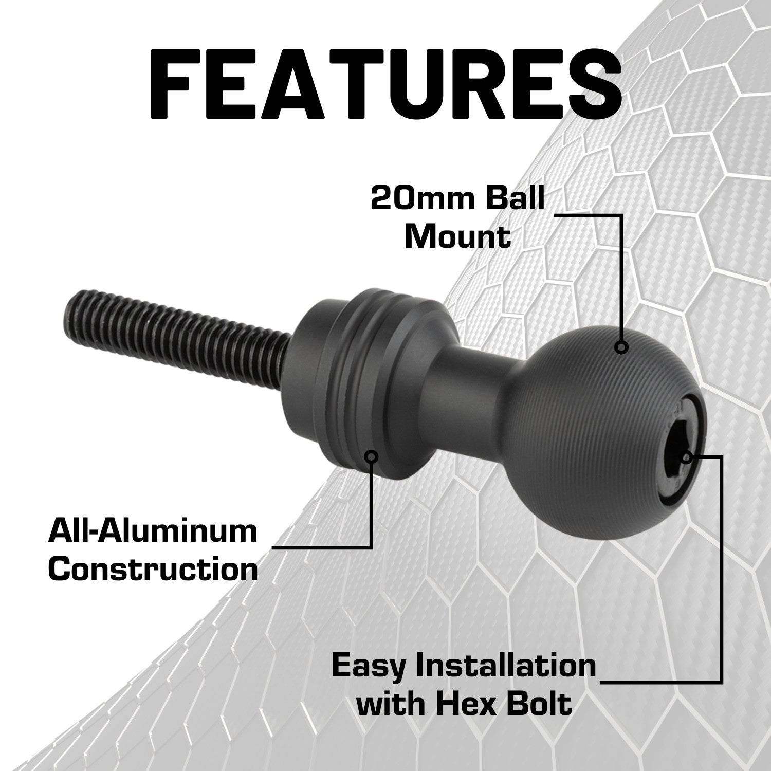 Center Console Accessory Ready Grab Bar Threaded 20mm Ball Mount compatible with 2021+ Ford Bronco