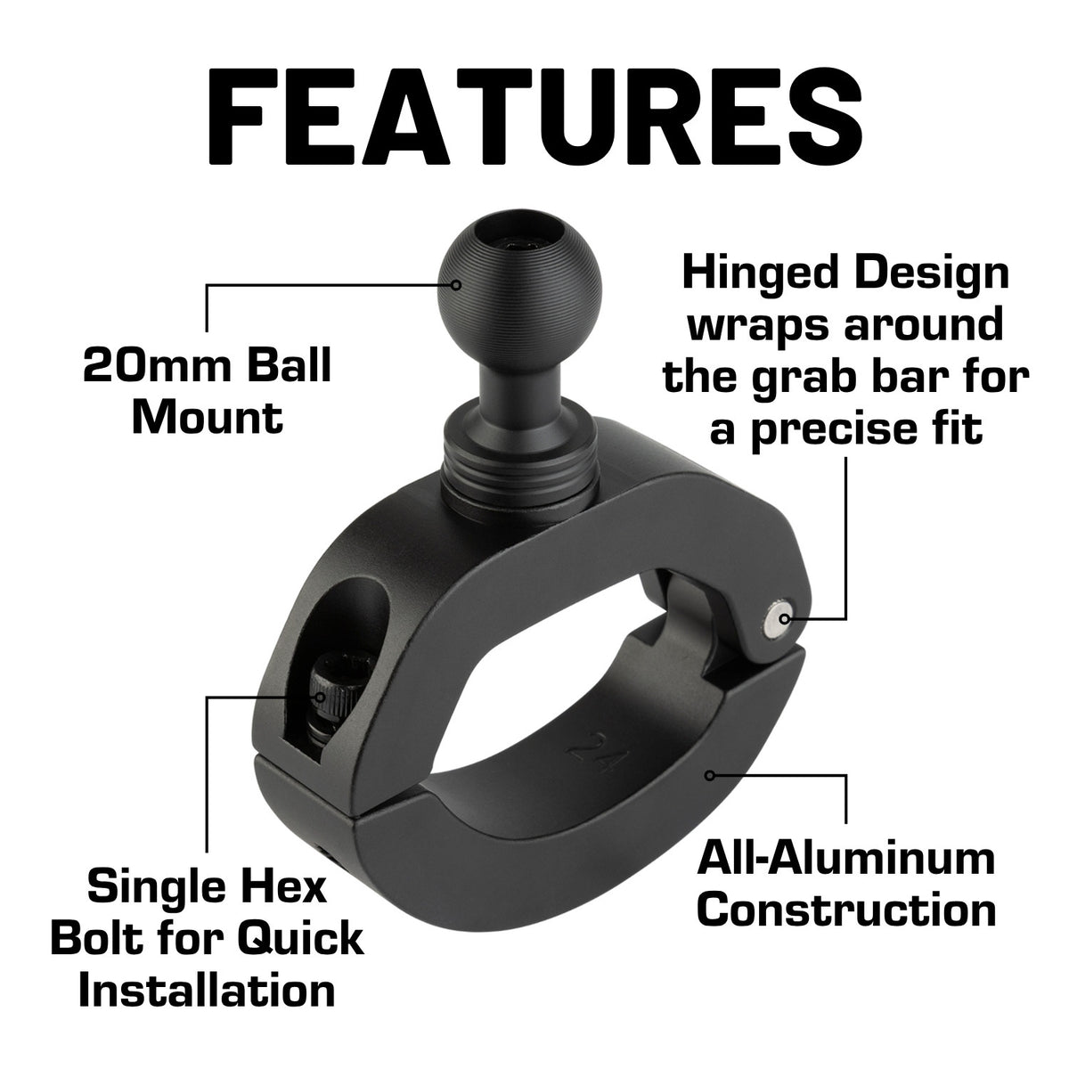 Passenger Grab Bar Mount compatible with 2024+ Jeep Wrangler JL, 4xe & Gladiator - 20mm