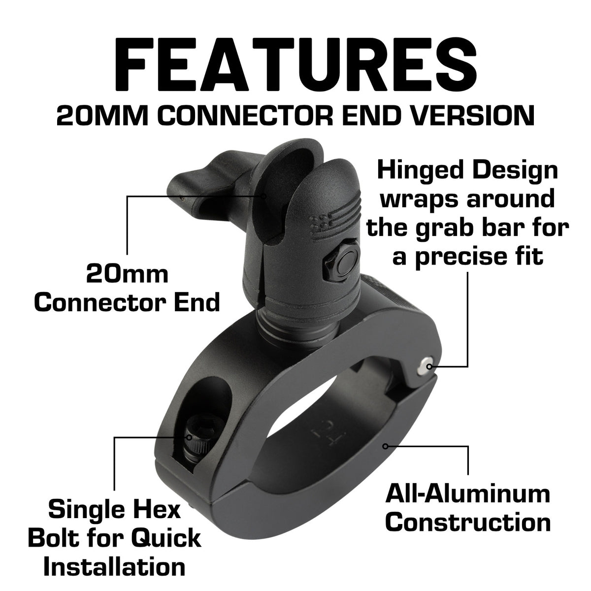 Passenger Grab Bar Mount compatible with 2024+ Jeep Wrangler JL, 4xe & Gladiator - 20mm