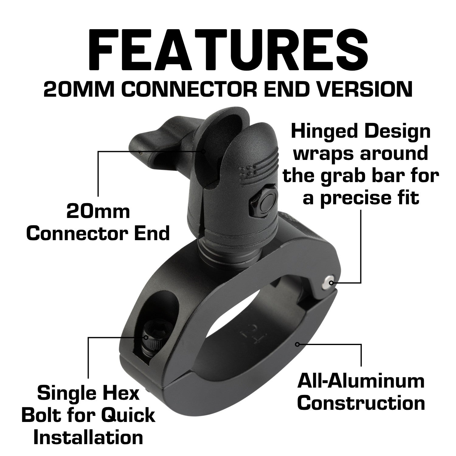 Passenger Grab Bar Mount compatible with 2024+ Jeep Wrangler JL, 4xe & Gladiator - 20mm
