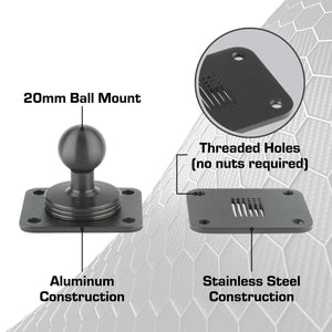 4-Hole AMPS Mounting Plate with 20mm Ball Mount + Metal Backing Plate (includes Installation Hardware)