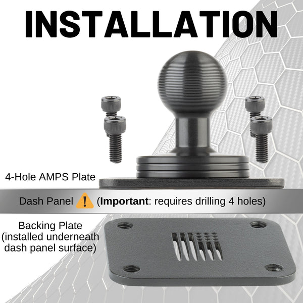 TUSITA Metal AMPS Mounting Plate With 1" Ball - Aluminum Rectangular Base For Dash Cam, GPS, Radar Detector