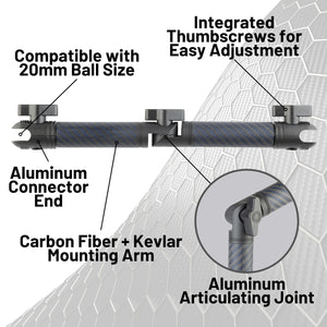 Locking Adjustable Carbon Fiber + Kevlar Mounting Arms with Articulating Joint (various sizes)