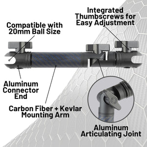 Locking Adjustable Carbon Fiber + Kevlar Mounting Arms with Articulating Joint (various sizes)